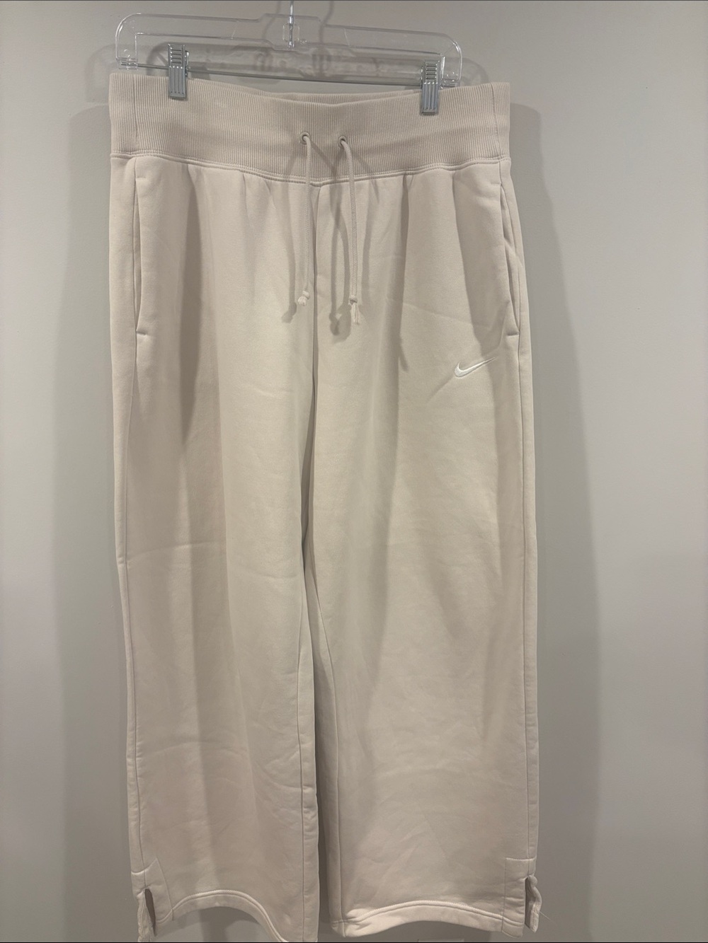 Nike Women’s Phoenix Fleece High Waisted, wide leg sweatpants, cream, large